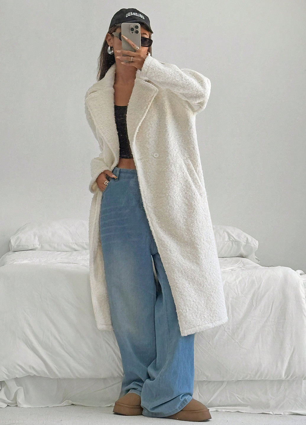 Молочное демисезонное Пальто двубортное SHEIN