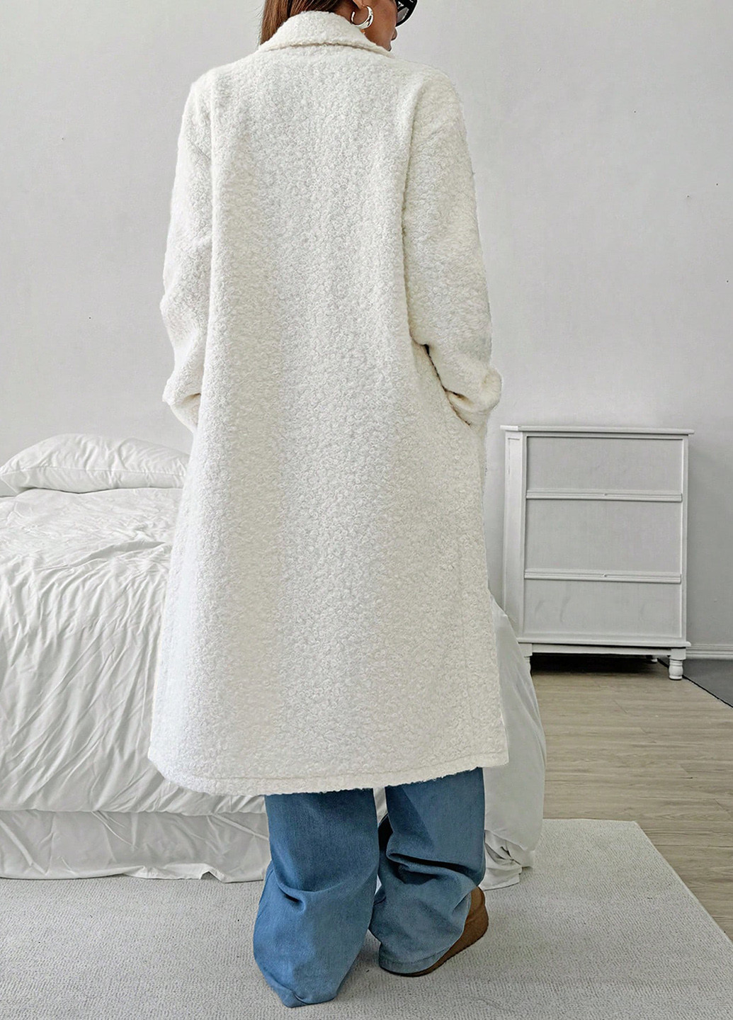 Молочное демисезонное Пальто двубортное SHEIN