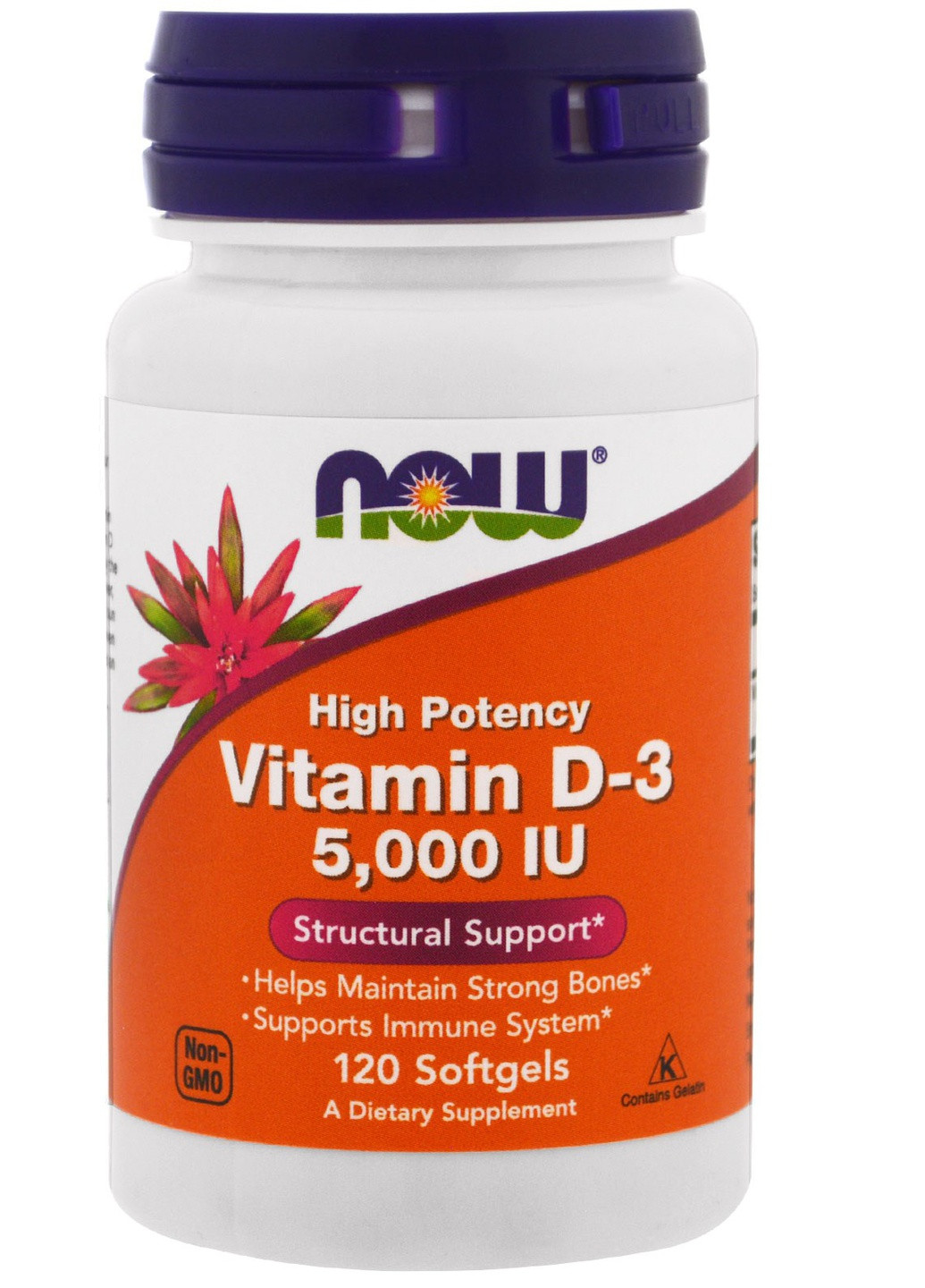 Вітамін D-3 5000IU,, 120 желатинових капсул Now Foods (228292524)