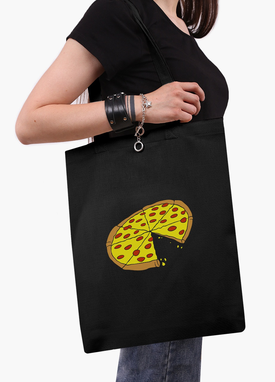 Еко сумка шоппер черная Пицца (Pizza) (9227-2078-BK) MobiPrint (236391131)