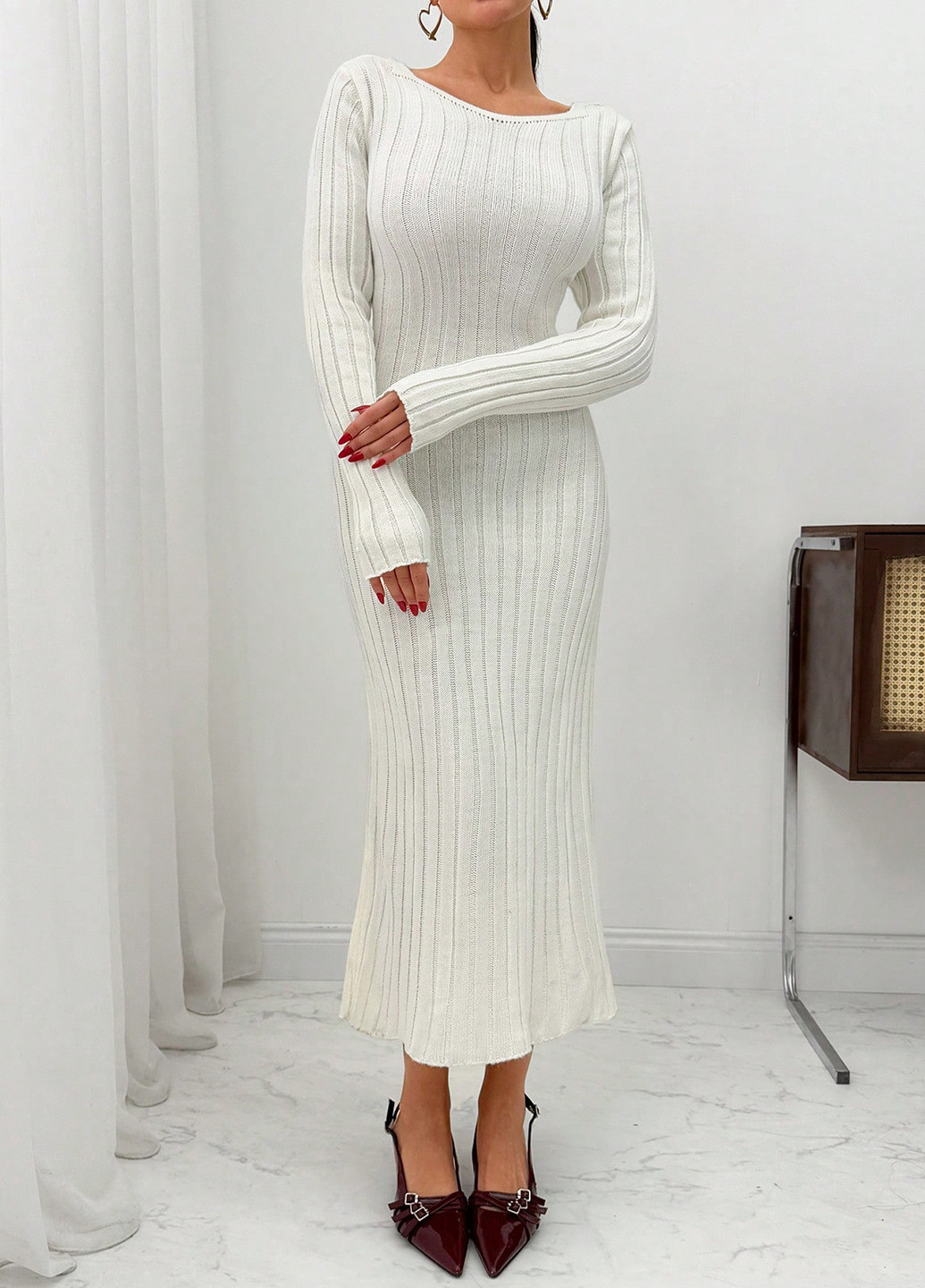 Белое кэжуал платье платье-свитер SHEIN однотонное