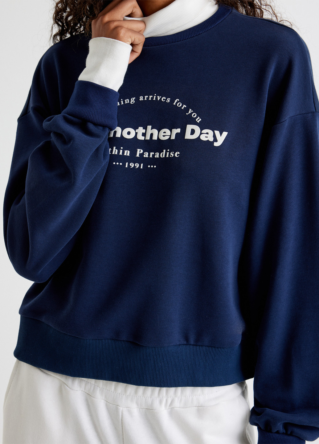 Темно-синий свитшот KOTON надпись без декора (307491853)