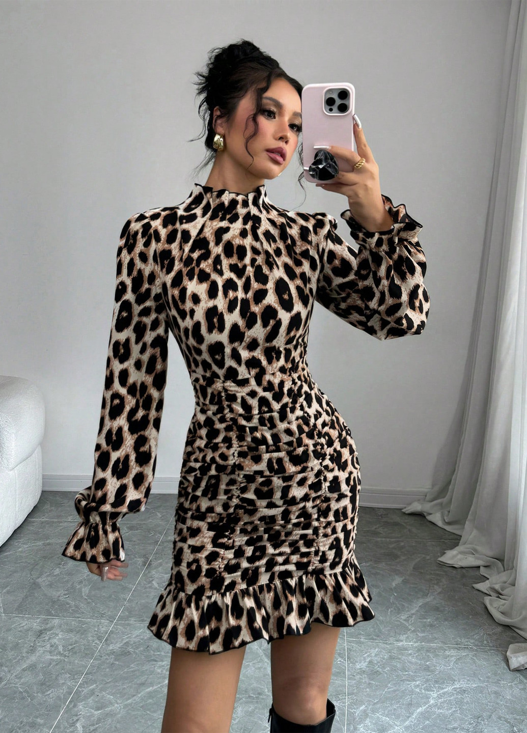 Комбінована кежуал сукня силуетна SHEIN леопардовий