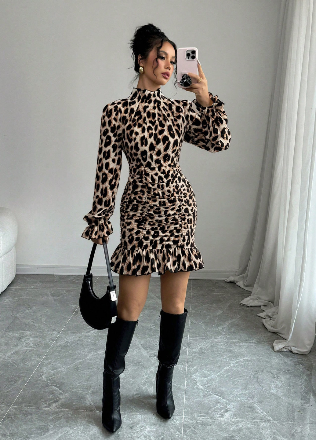 Комбінована кежуал сукня силуетна SHEIN леопардовий