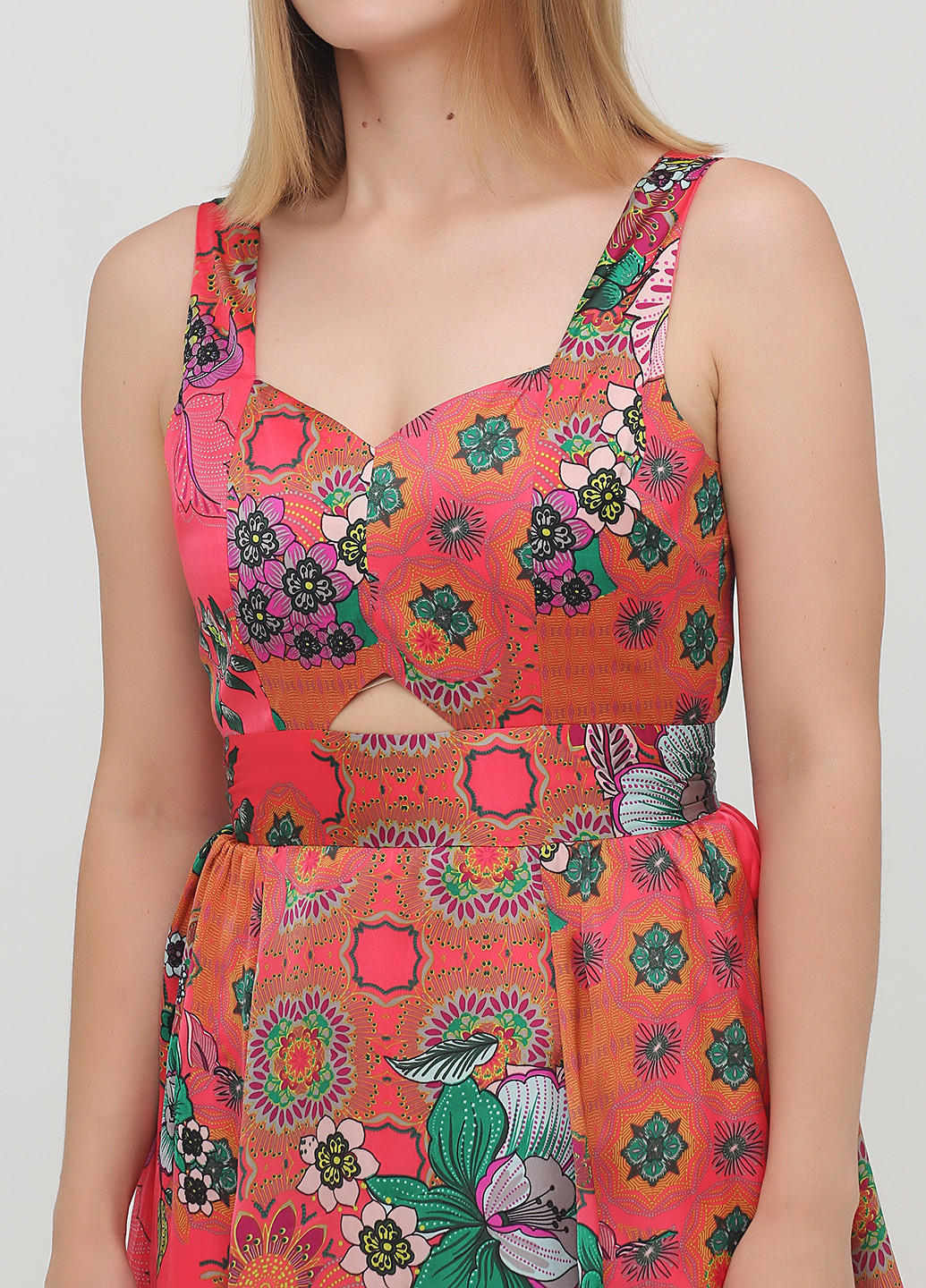Коралловое кэжуал платье клеш A-Wear с цветочным принтом