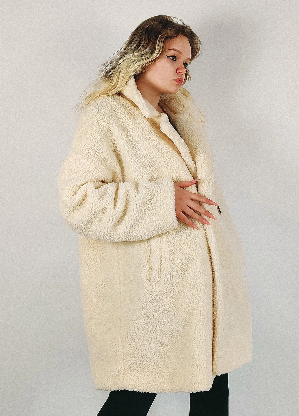 Молочное демисезонное Пальто двубортное PrettyLittleThing