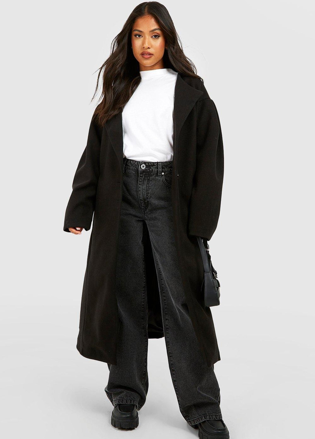 Чорне демісезонне Пальто однобортне Boohoo