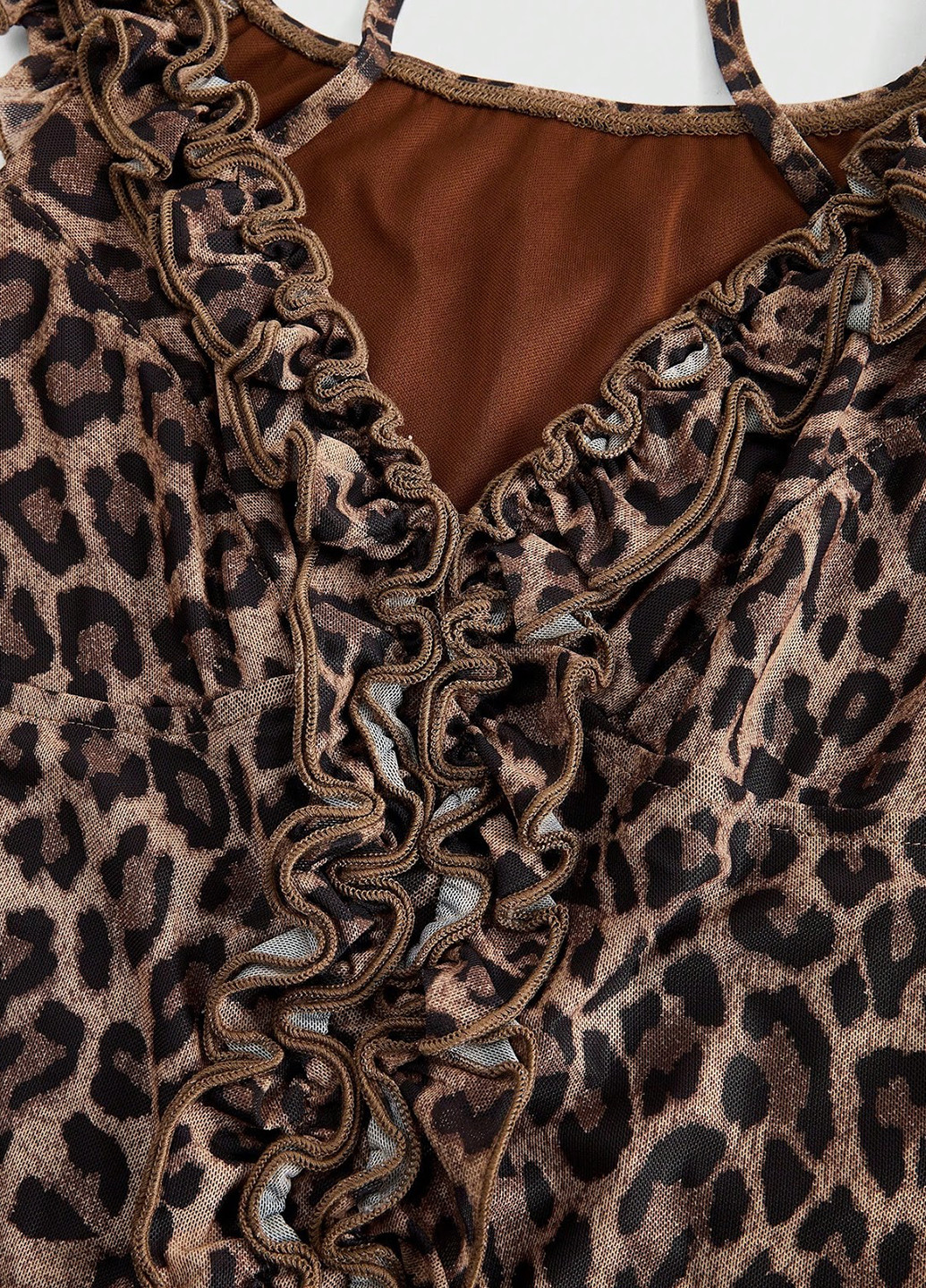 Коричнева кежуал сукня силуетна, з відкритими плечима SHEIN леопардовий