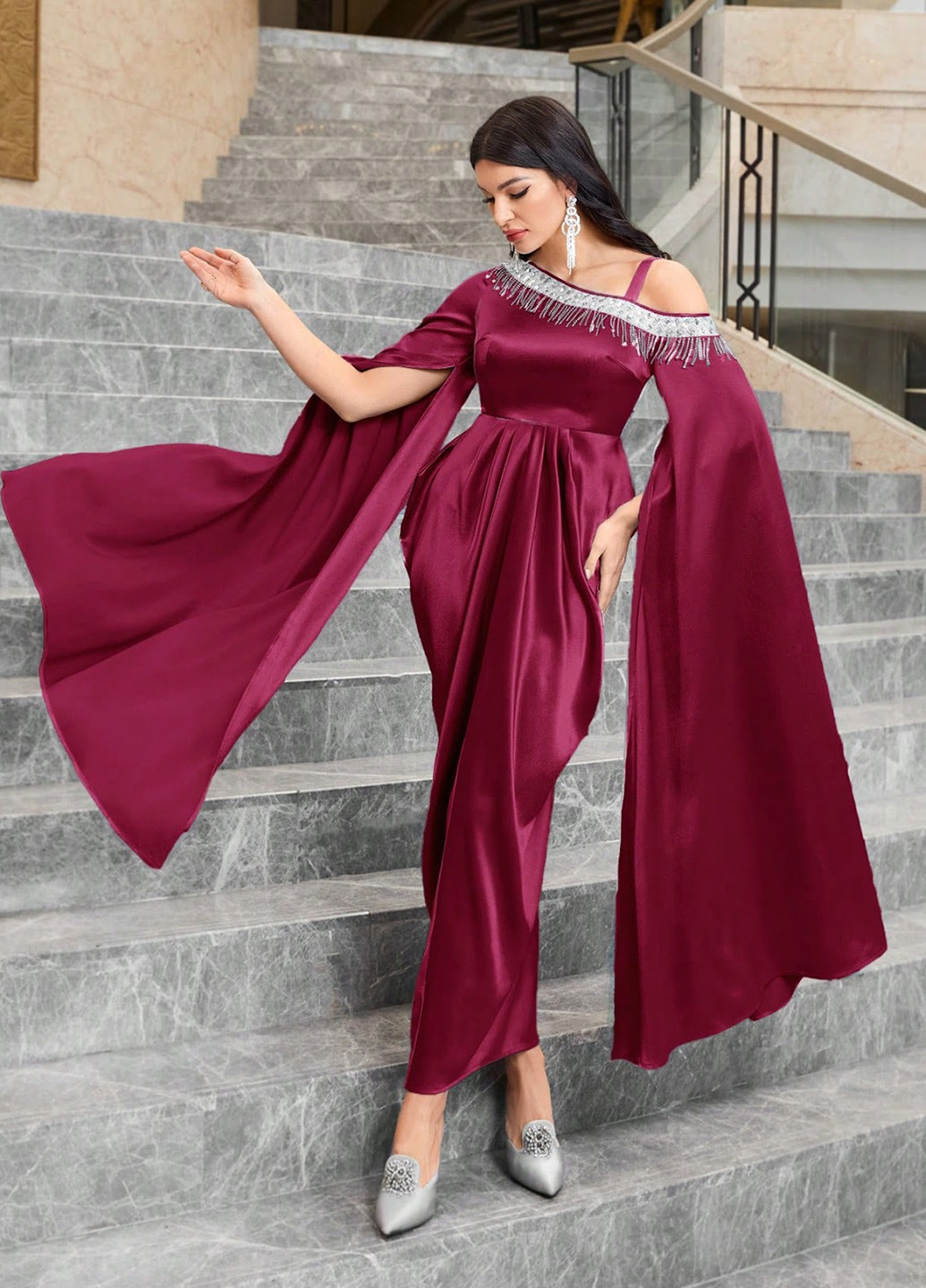 Бордова святковий, вечірня сукня сукня-кейп SHEIN однотонна