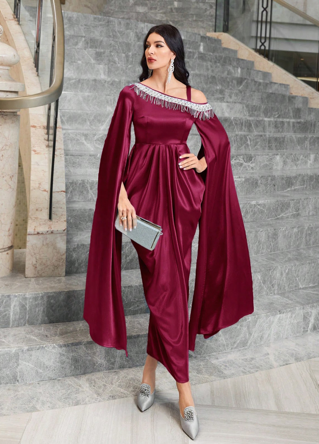 Бордова святковий, вечірня сукня сукня-кейп SHEIN однотонна