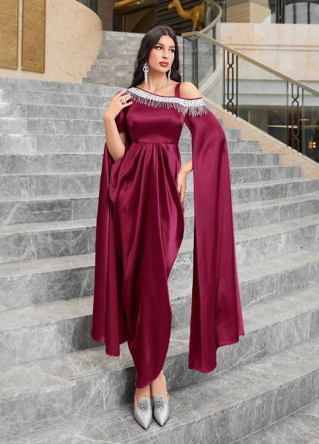 Бордова святковий, вечірня сукня сукня-кейп SHEIN однотонна