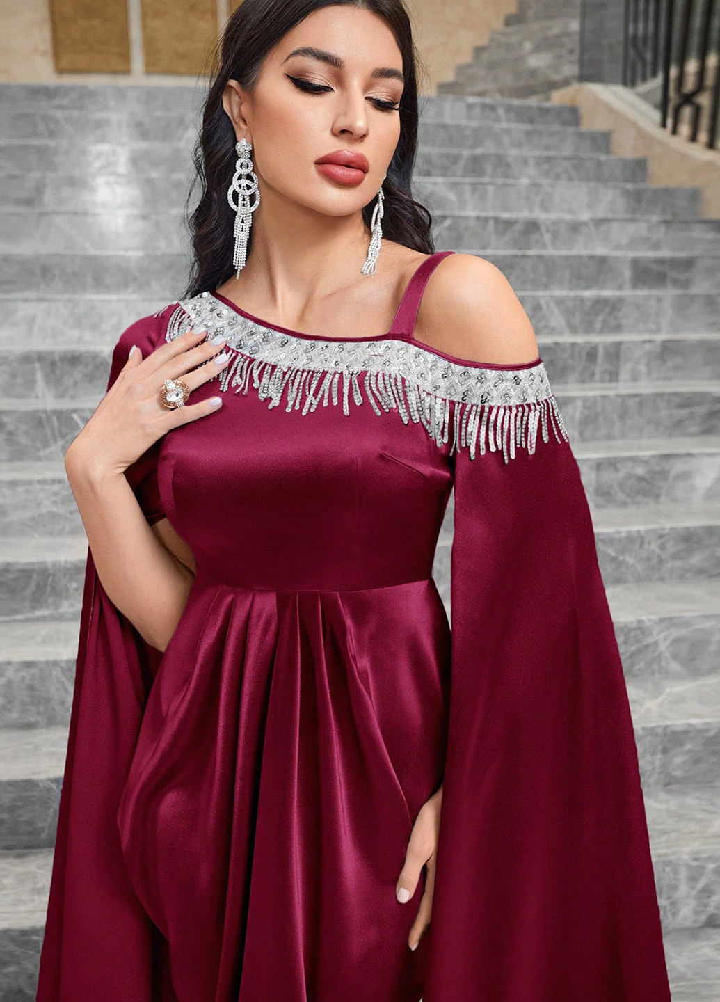 Бордова святковий, вечірня сукня сукня-кейп SHEIN однотонна