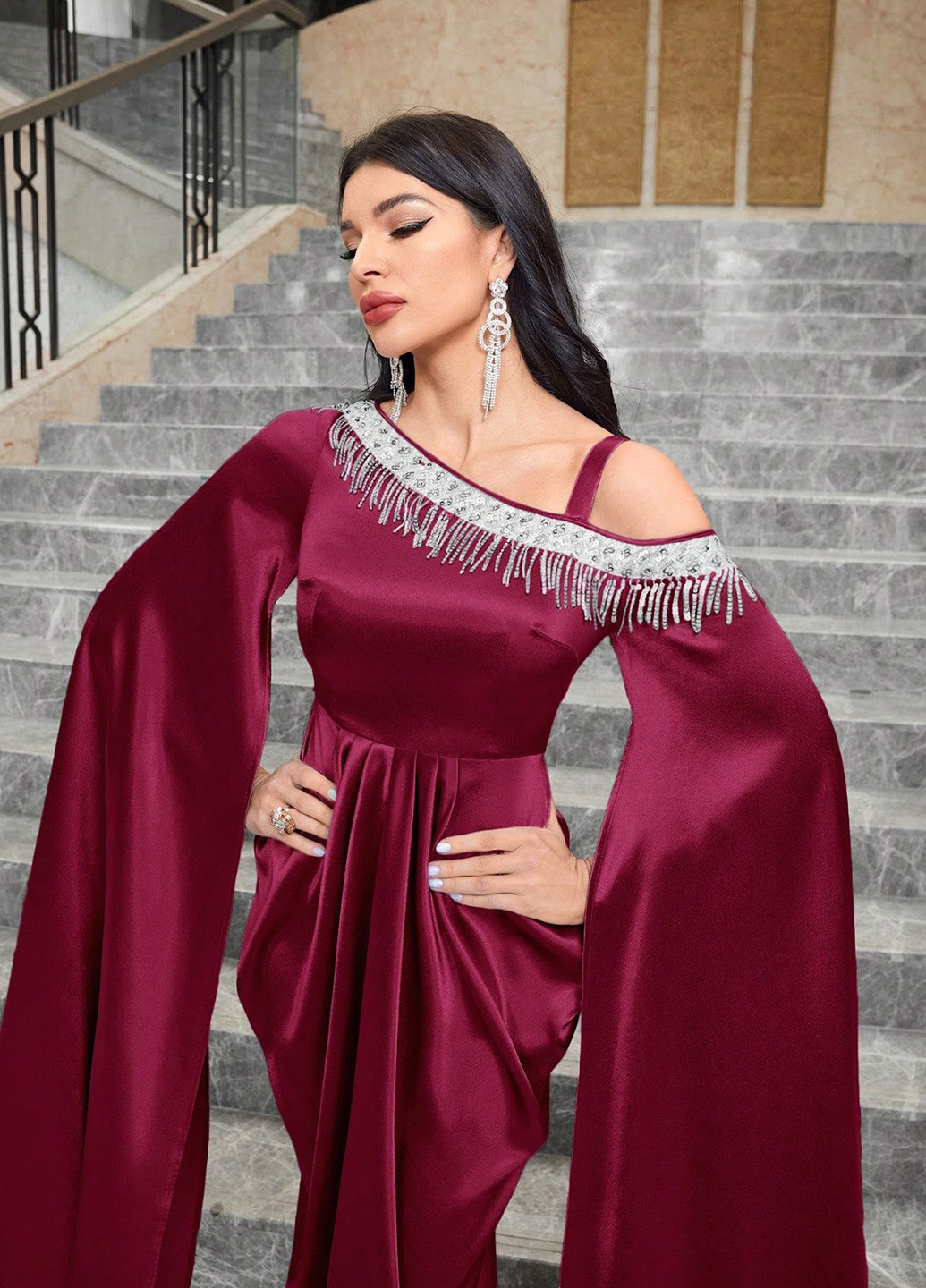 Бордова святковий, вечірня сукня сукня-кейп SHEIN однотонна