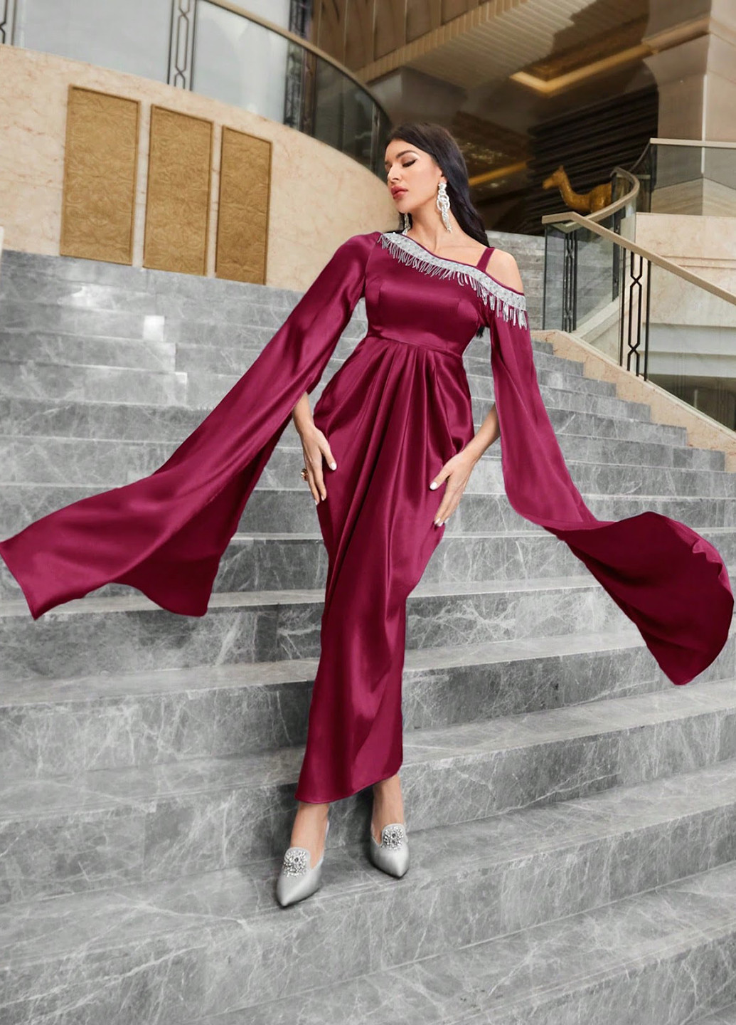 Бордова святковий, вечірня сукня сукня-кейп SHEIN однотонна