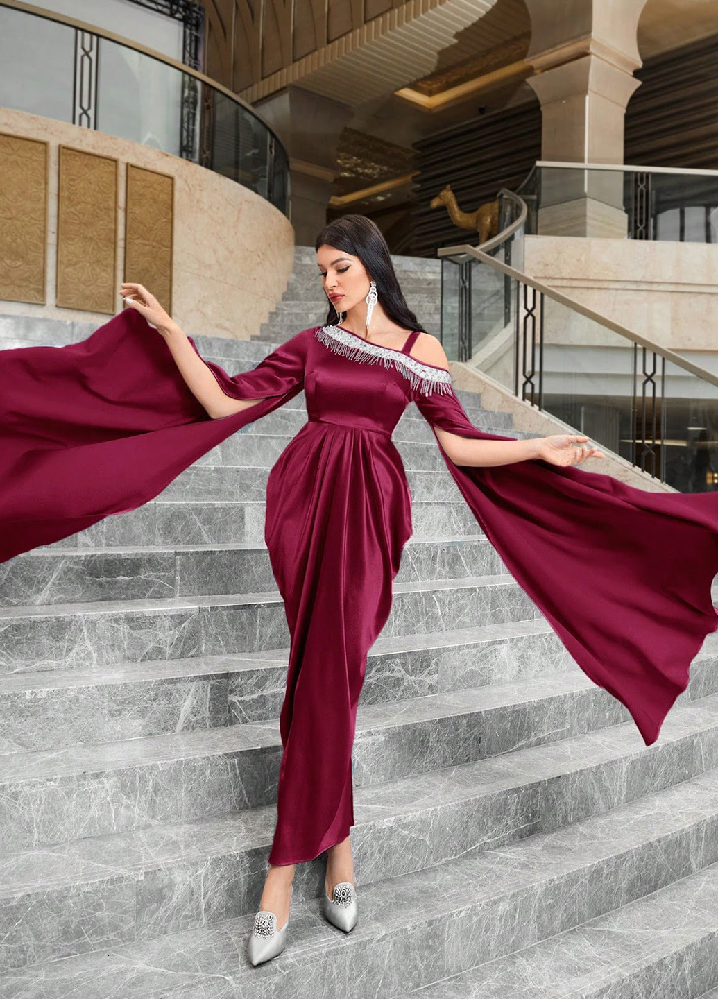 Бордова святковий, вечірня сукня сукня-кейп SHEIN однотонна