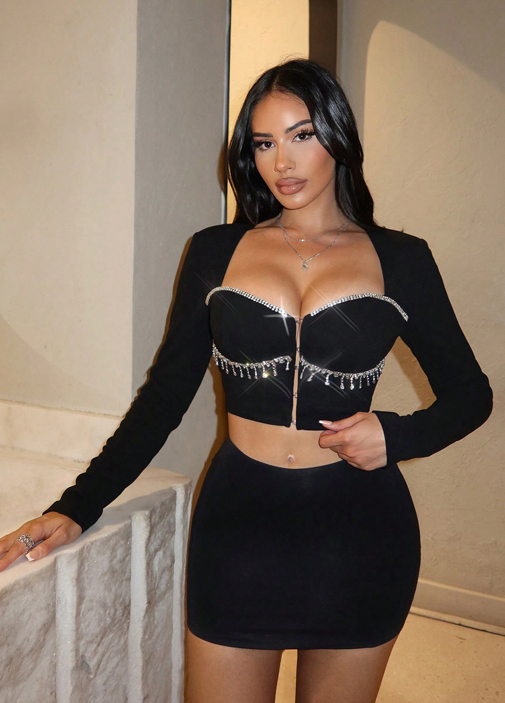 Черный женский жакет SHEIN однотонный - всесезон