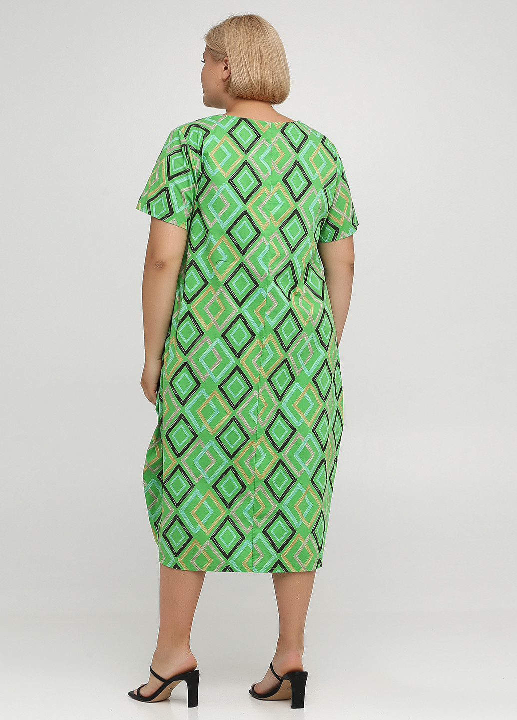 Зеленое кэжуал платье баллон, оверсайз 158С с геометрическим узором