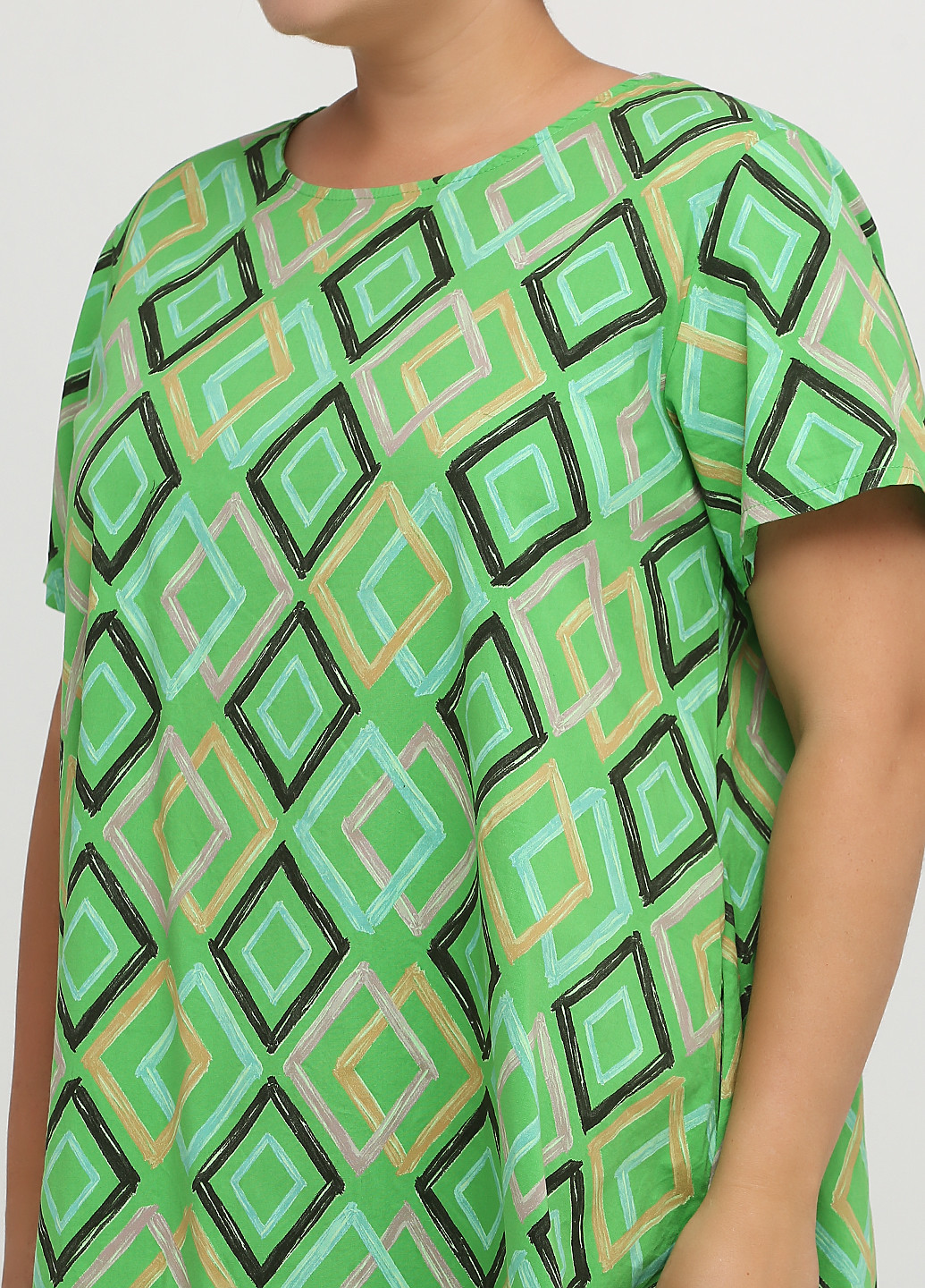 Зеленое кэжуал платье баллон, оверсайз 158С с геометрическим узором