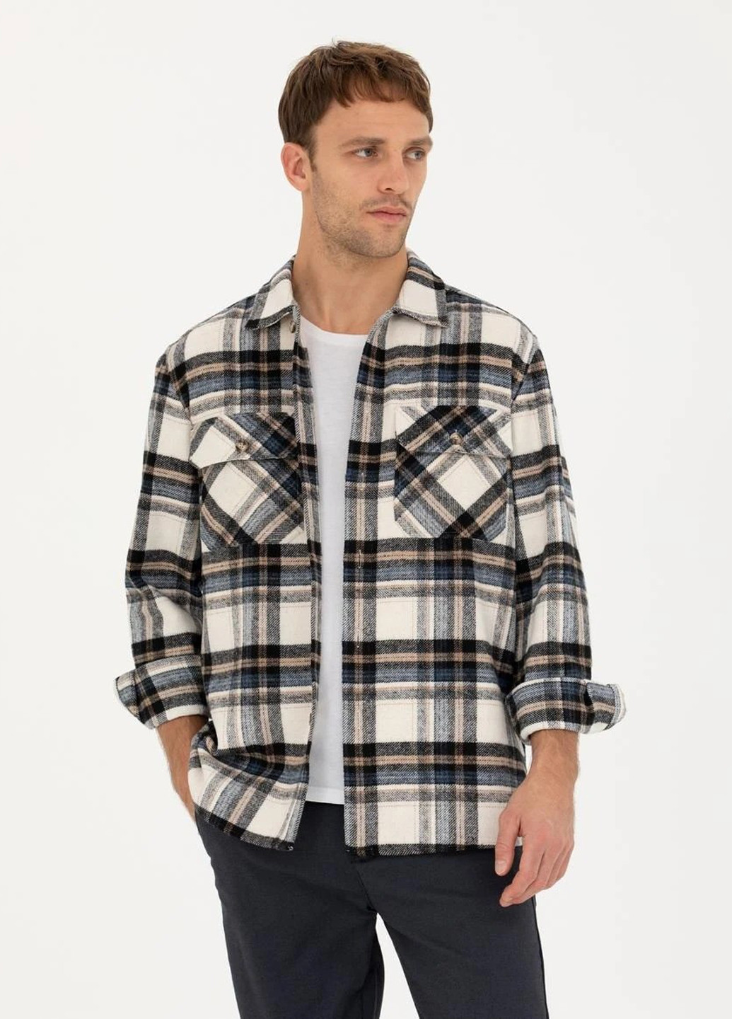 Темно-синяя кэжуал рубашка в клетку Pierre Cardin