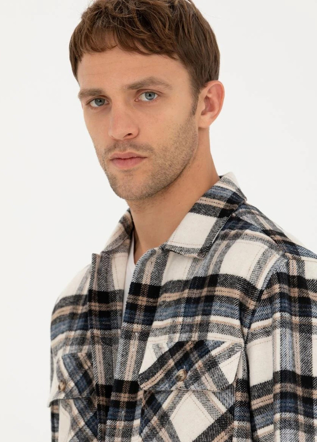 Темно-синяя кэжуал рубашка в клетку Pierre Cardin