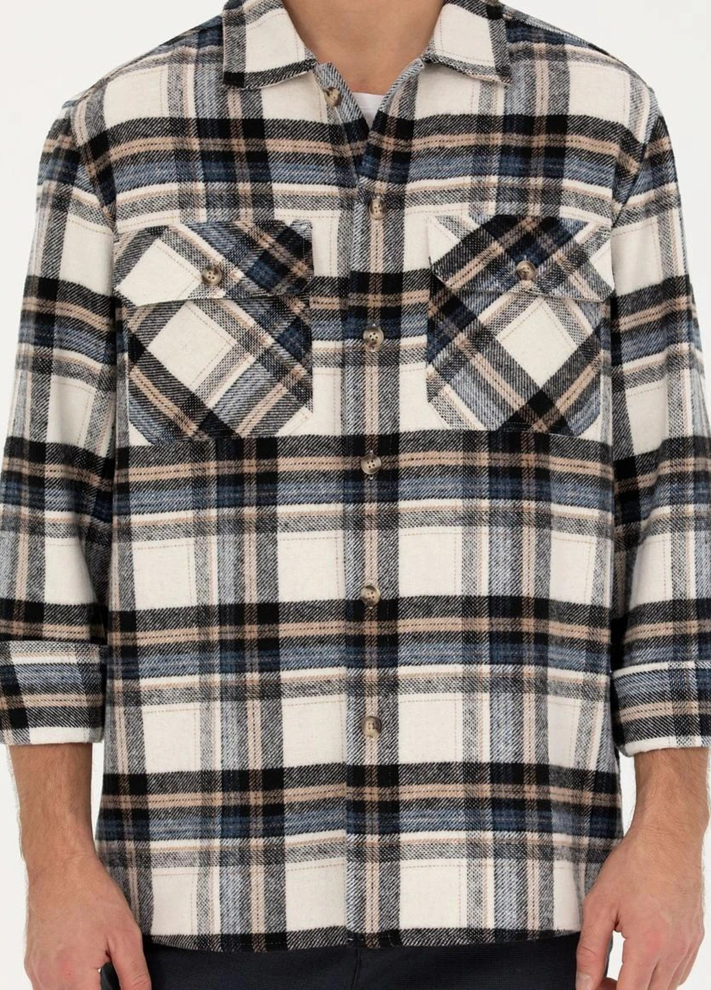 Темно-синяя кэжуал рубашка в клетку Pierre Cardin