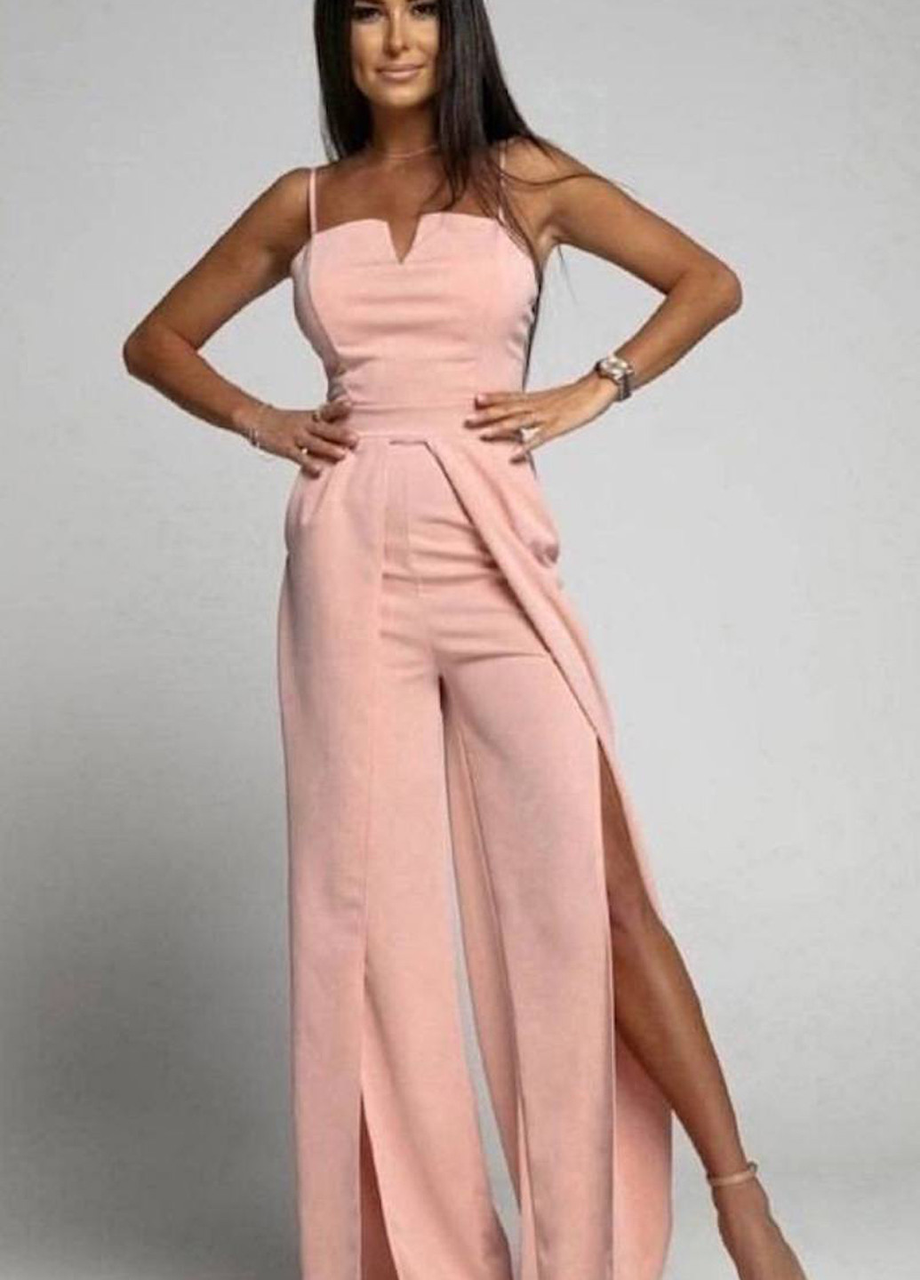 Комбинезон Fashion комбинезон-брюки однотонный светло-розовый кэжуал полиэстер