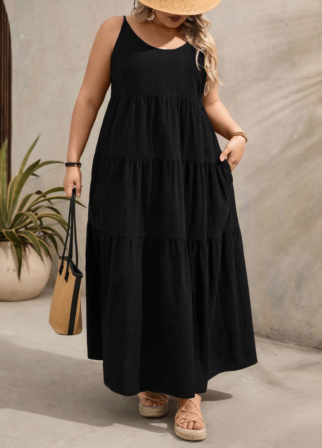 Черное кэжуал платье SHEIN однотонное