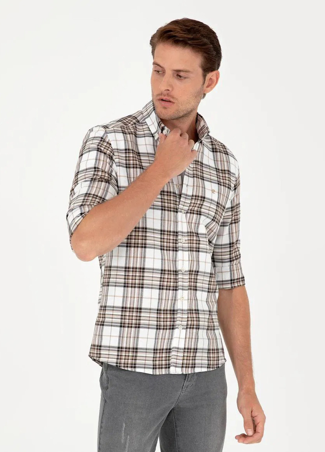 Цветная кэжуал рубашка в клетку Pierre Cardin