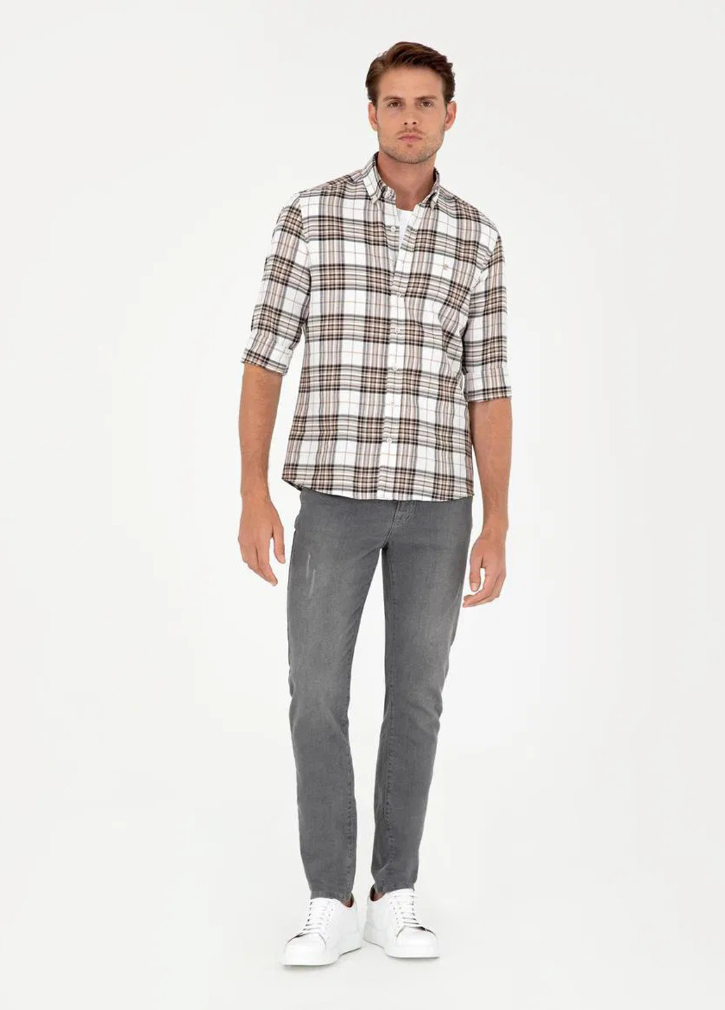 Цветная кэжуал рубашка в клетку Pierre Cardin