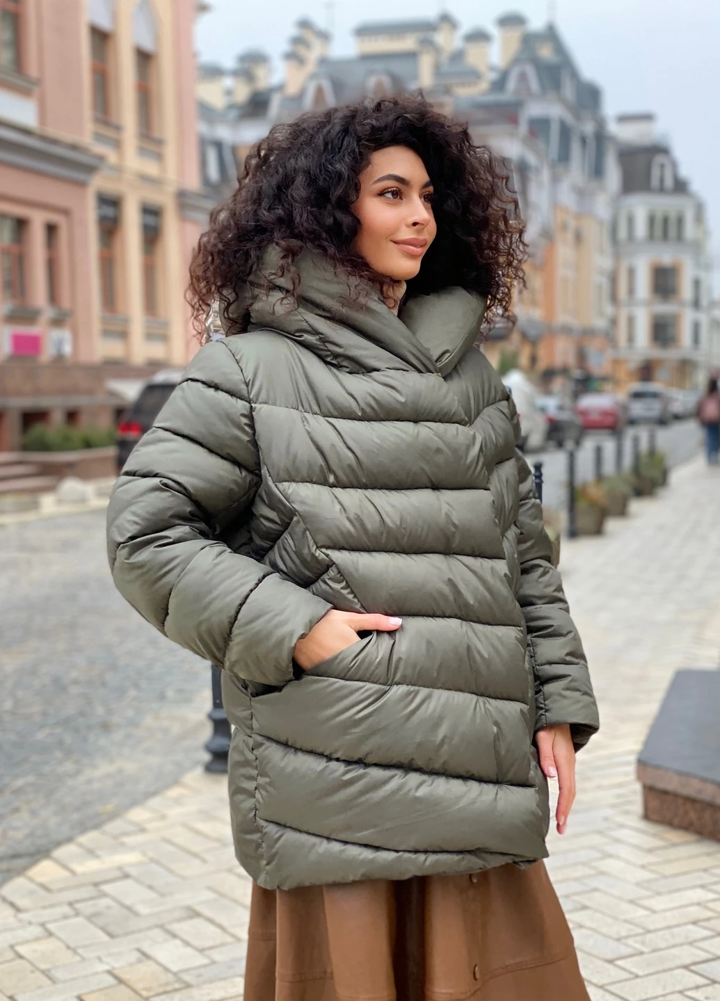 Оливковый (хаки) зимний Пуховик CHICLY