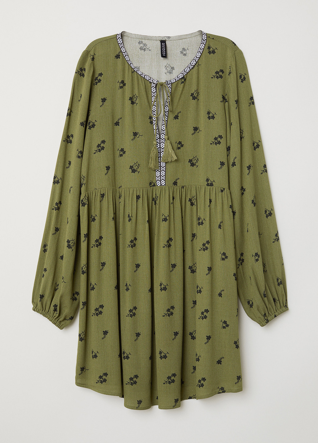 Оливковое (хаки) кэжуал платье клеш H&M с цветочным принтом