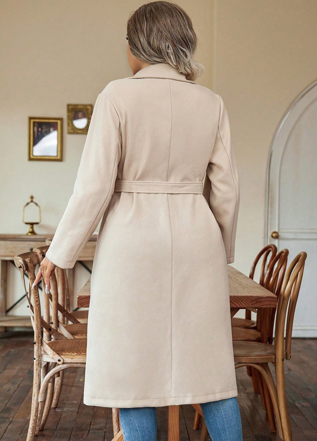 Светло-бежевое демисезонное Пальто SHEIN