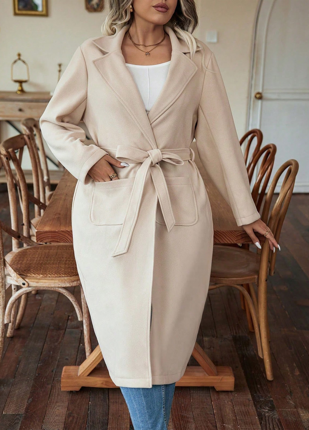 Светло-бежевое демисезонное Пальто SHEIN