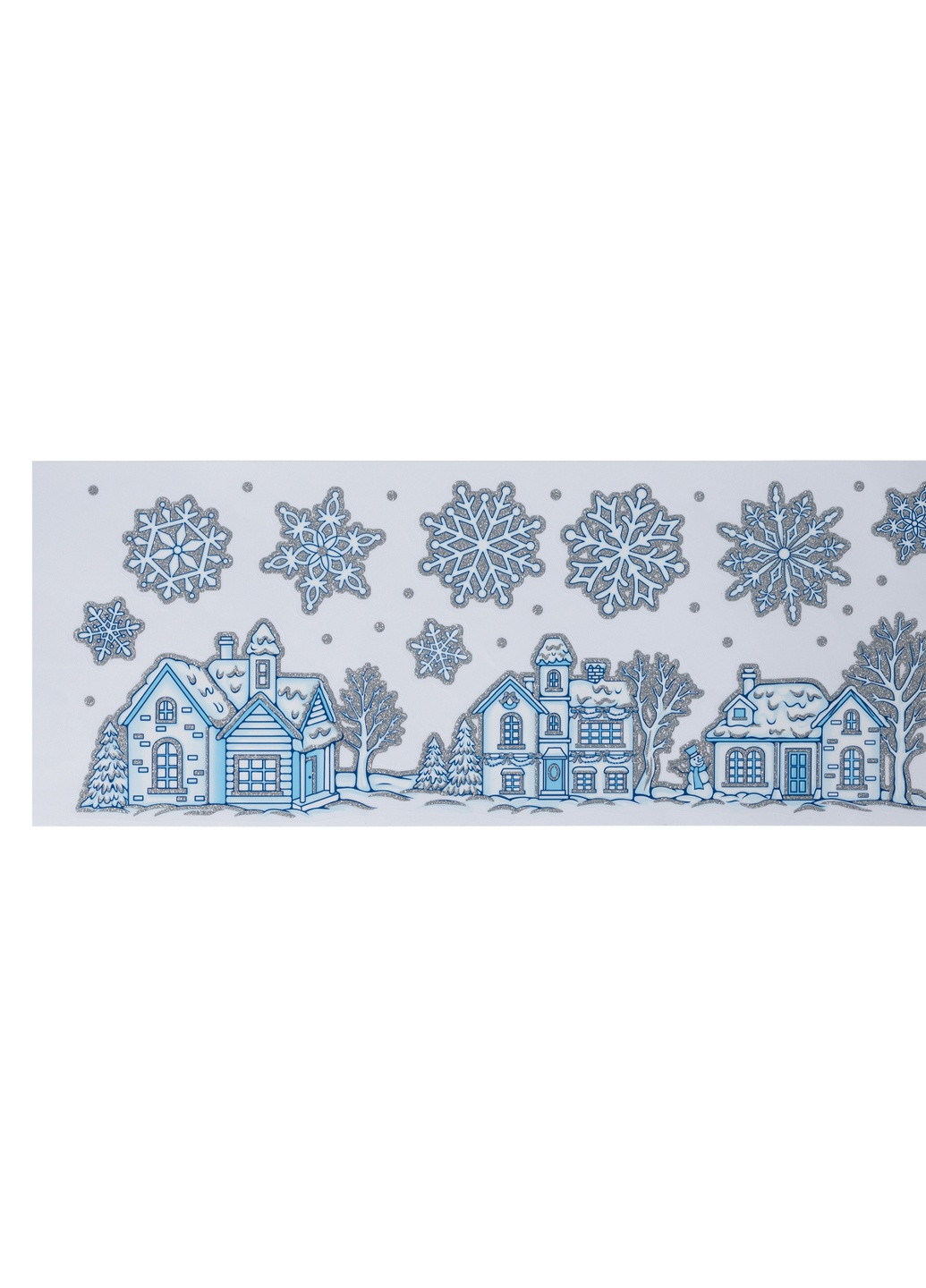 Новорічні багаторазові наклейки для вікон з блискітками Будиночки та сніжинки Melinera (250270620)