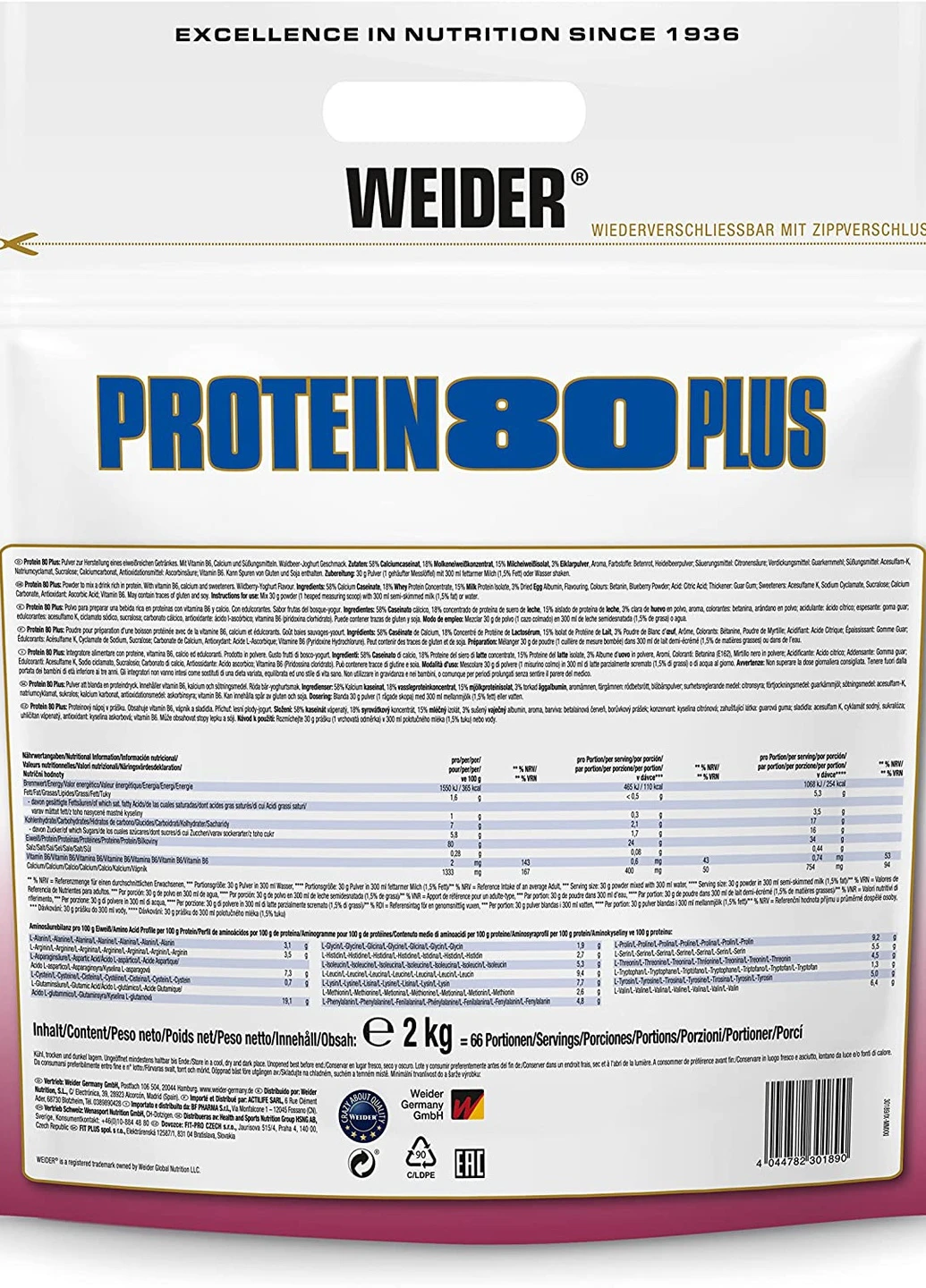Протеїн Protein 80 Plus 2000 g (Wildberry - Youghurt) Weider (256143712)