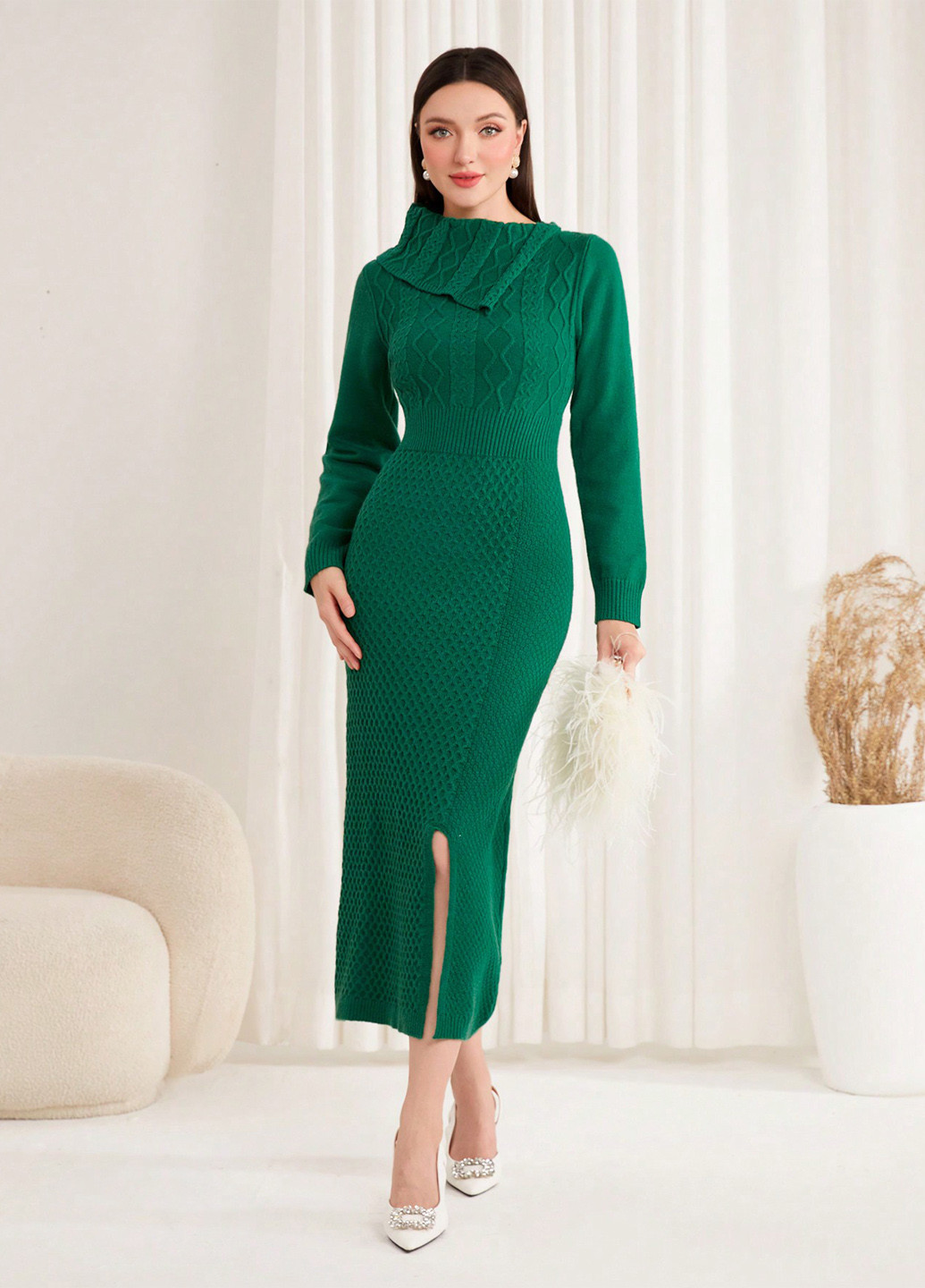 Темно-бирюзовое кэжуал платье платье-свитер SHEIN однотонное