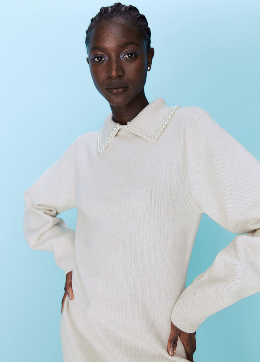 Айвори кэжуал платье платье-свитер H&M однотонное