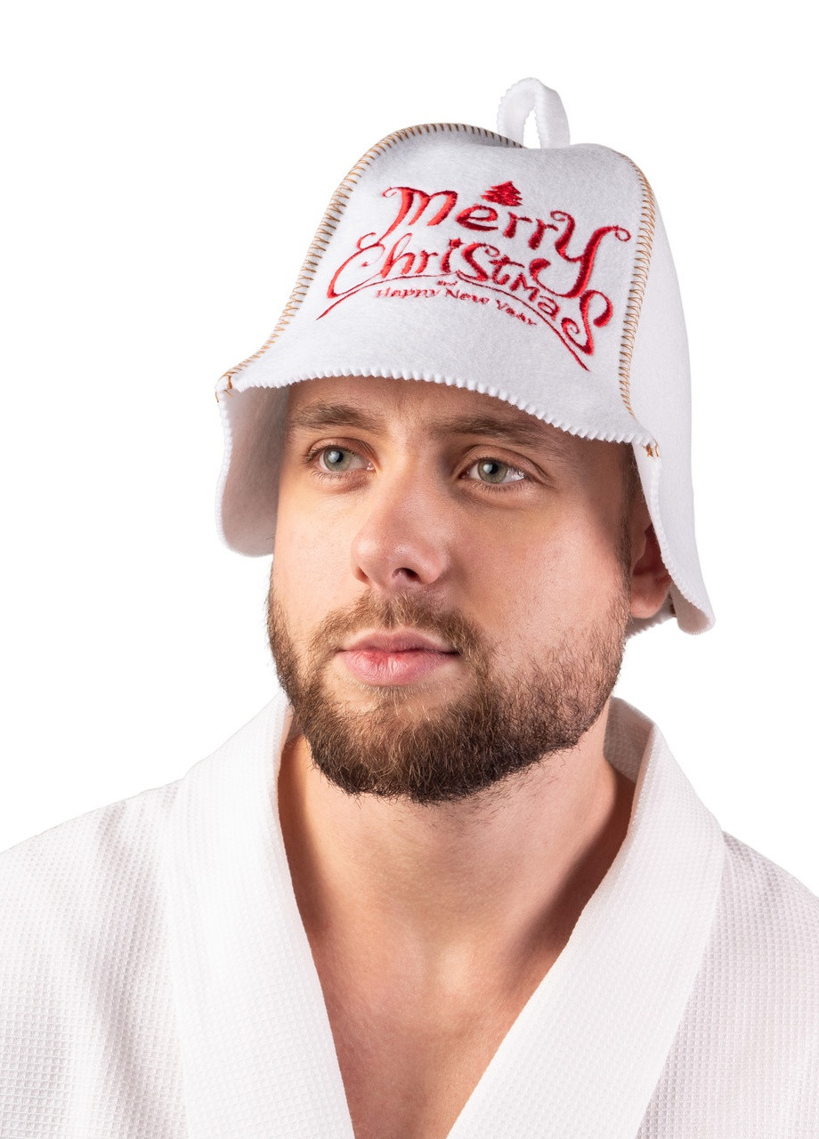 Банная шапка "Merry Christmas" искусственный фетр белый (LA-823) Luxyart (252611424)
