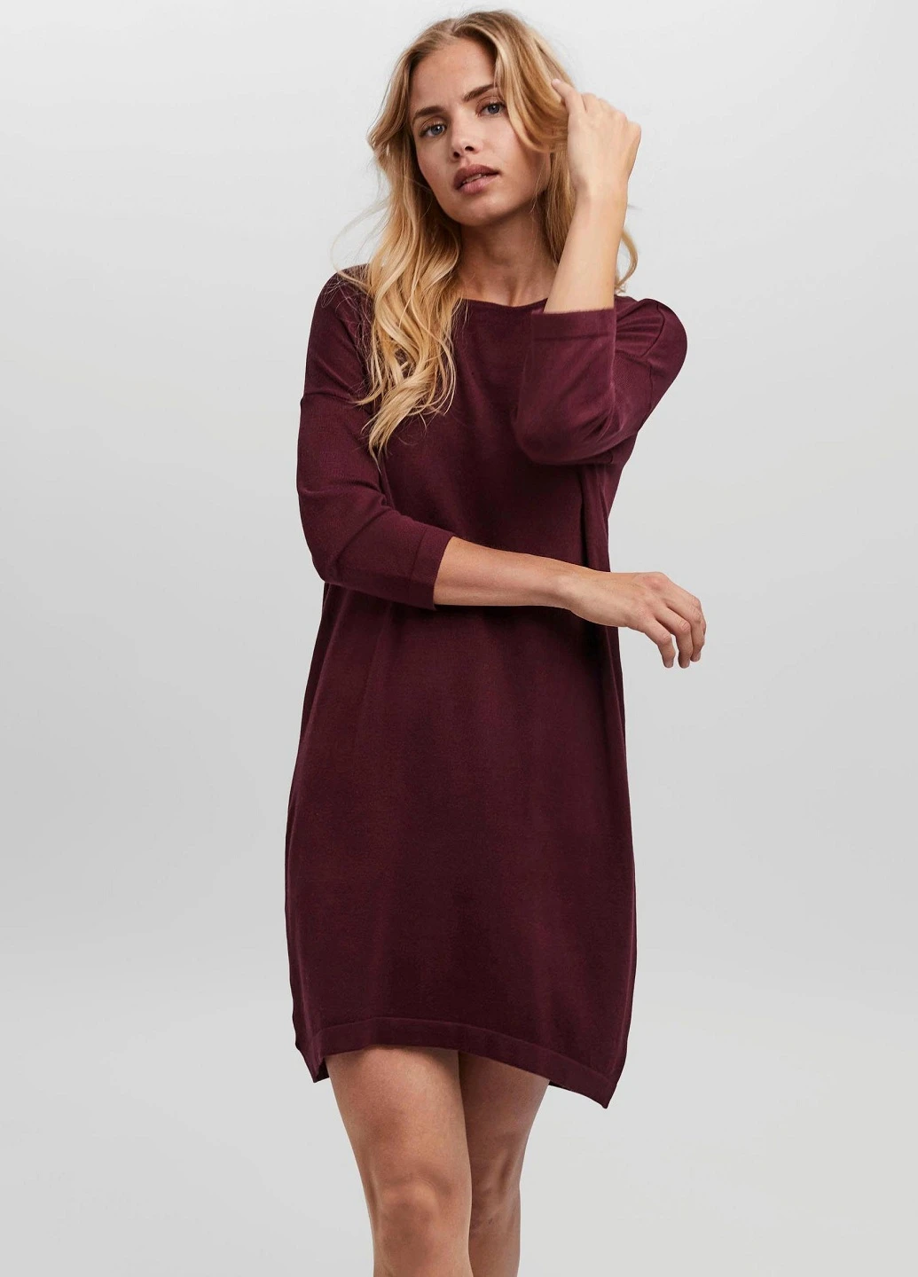 Бордовое кэжуал платье Vero Moda однотонное