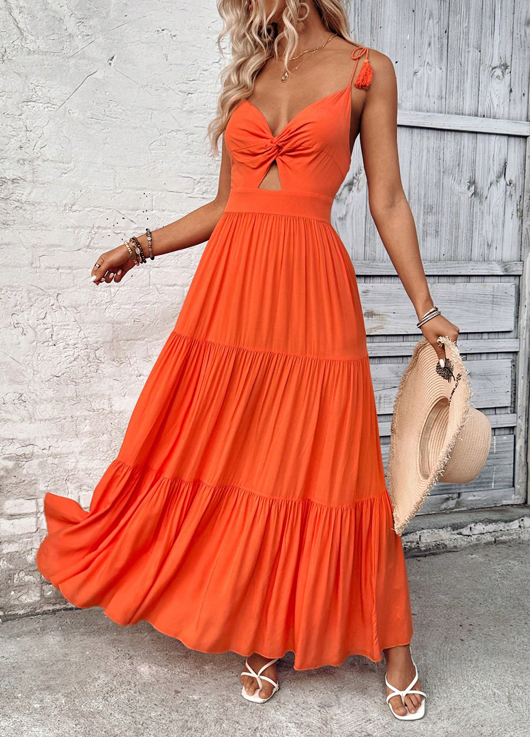 Оранжевое кэжуал платье в стиле ампир SHEIN однотонное