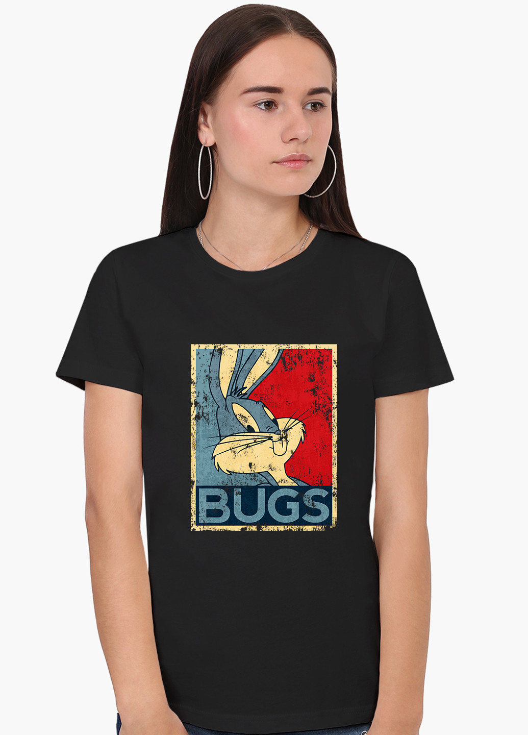 Черная демисезон футболка женская багз банни луни тюнз (bugs bunny looney tunes) (8976-2879) xxl MobiPrint