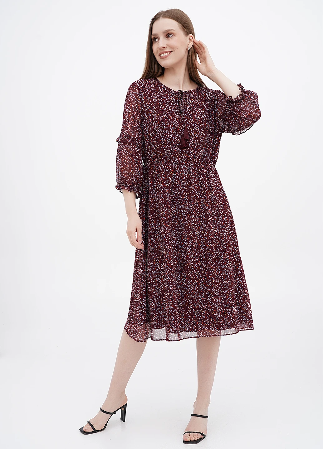 Бордовое кэжуал платье клеш Boden с цветочным принтом