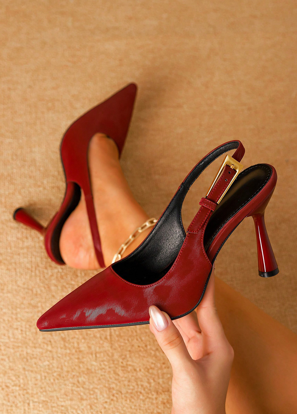 SHEIN Туфлі слінгбекі темно-червоний з штучна шкіра, китай — демісезон (342720199)