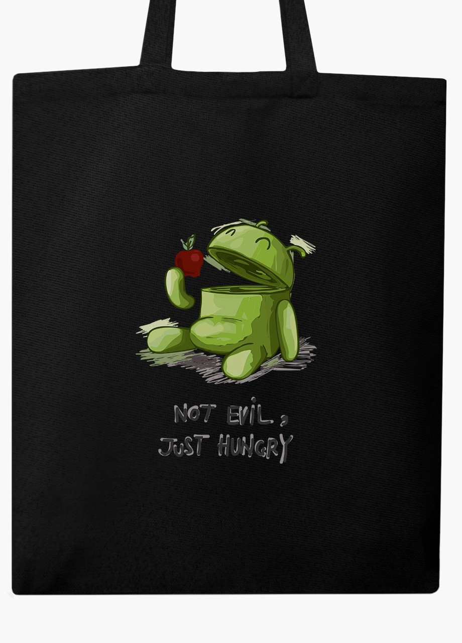Еко сумка шоппер черная Не злой, просто голодный Андроид на молнии (9227-2033-BKZ) MobiPrint (236265641)