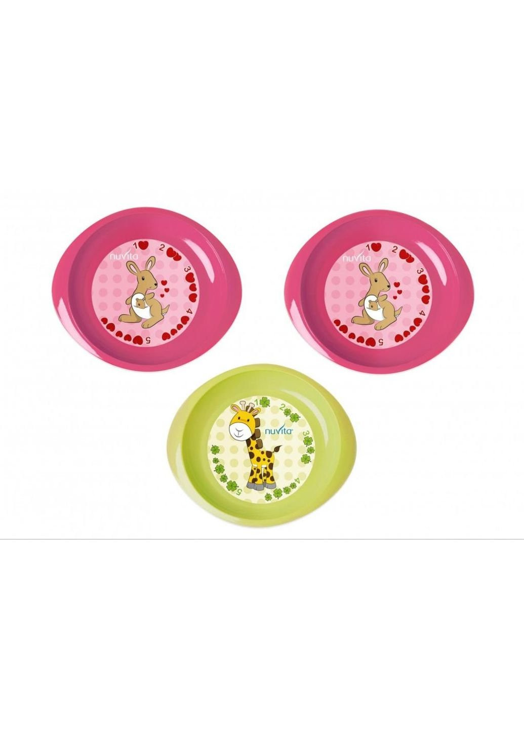 Набір дитячого посуду тарілочки 6м+ 3шт. дрібні рожеві та салатова Nuvita (252249143)
