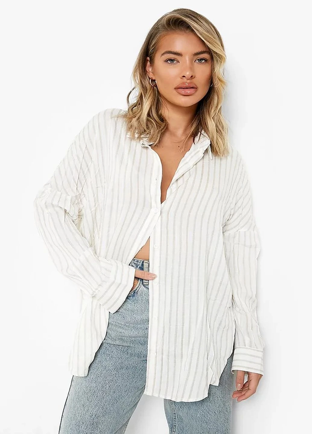 Белая кэжуал рубашка в полоску Boohoo
