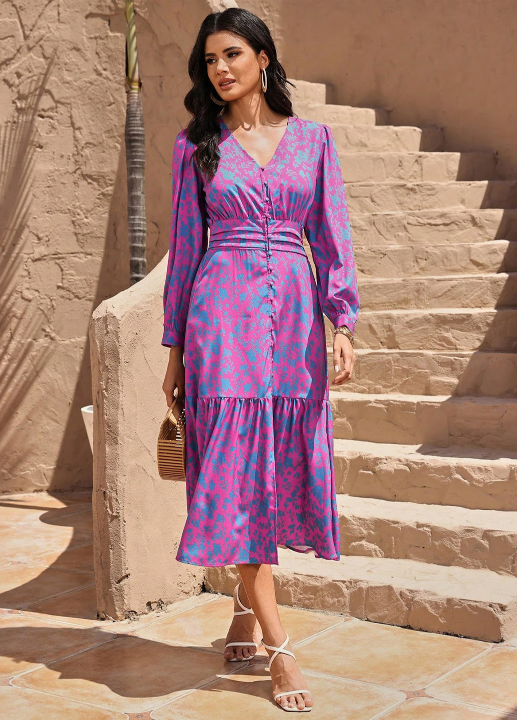 Комбинированное кэжуал платье а-силуэт SHEIN с абстрактным узором