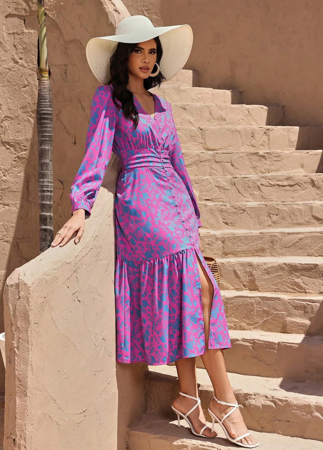 Комбинированное кэжуал платье а-силуэт SHEIN с абстрактным узором