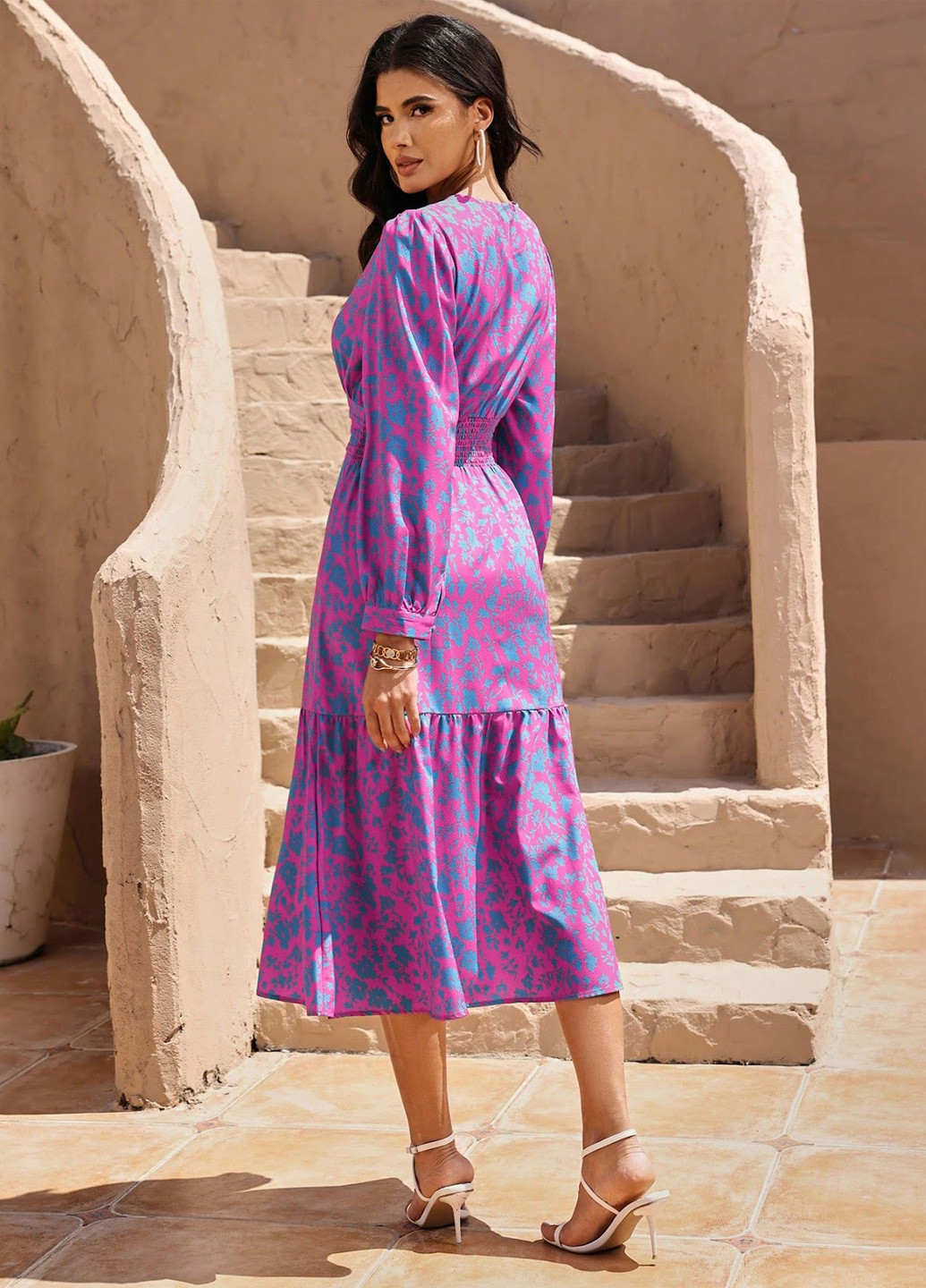 Комбинированное кэжуал платье а-силуэт SHEIN с абстрактным узором