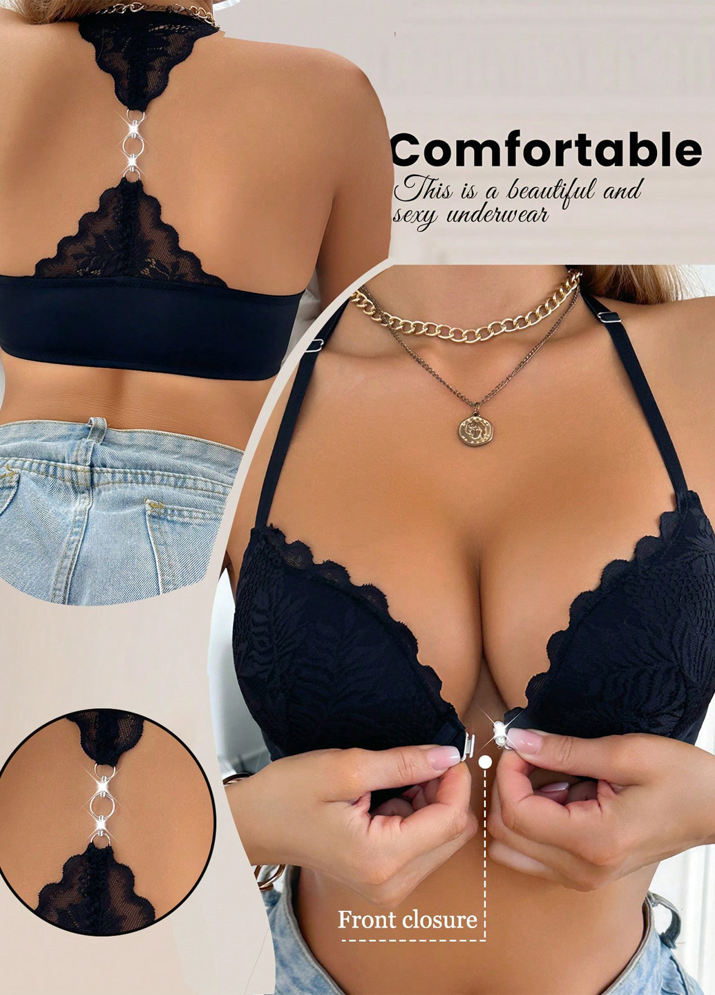 Чорний бюстгальтер SHEIN з кісточками поліамід